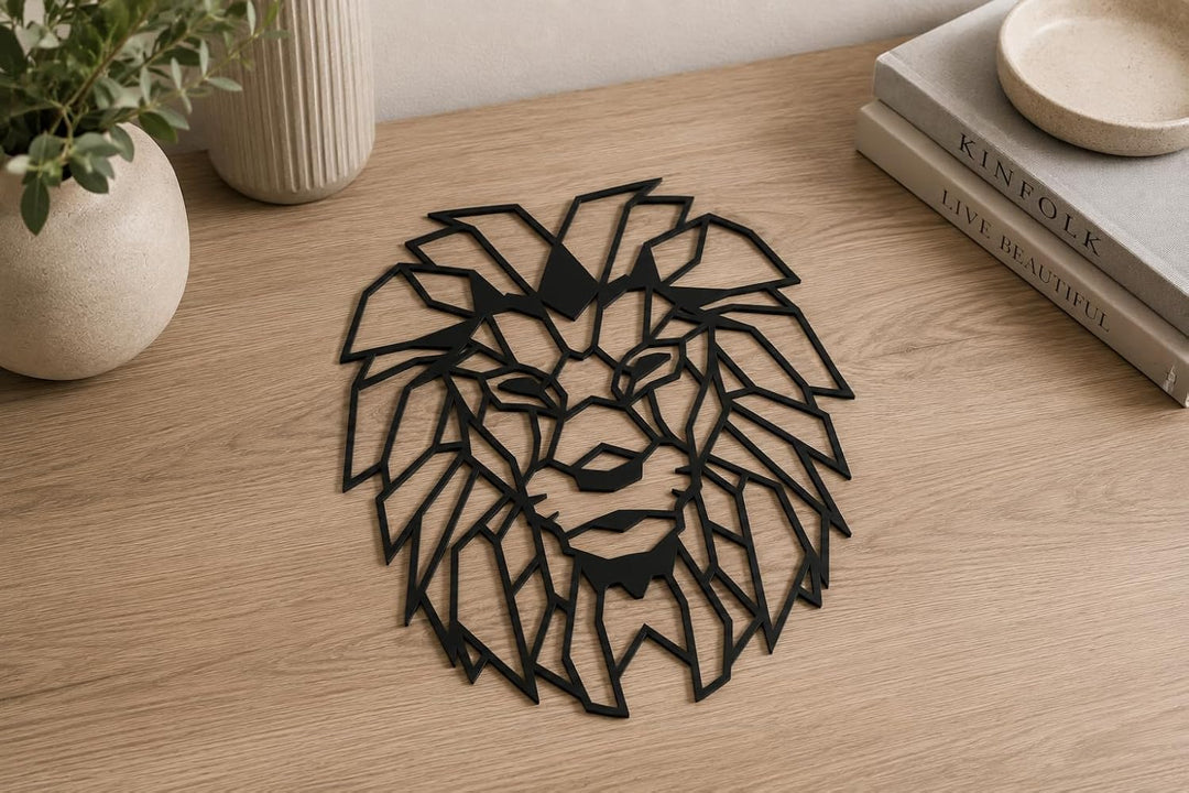 Pet-Jos Löwe Wanddekoration Holz Löwe Wanddeko Geometrische Ornamente Minimalistische Wandkunst Häng