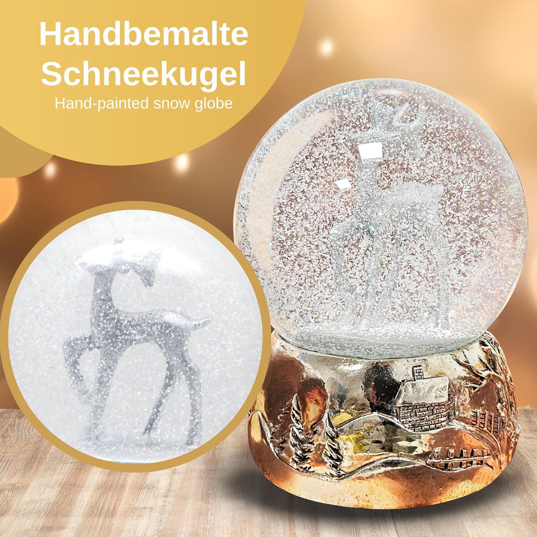 Schneekugel REH Silber Silber-Sockel Landschaft Winter Christmas mit Spieluhr Durchmesser 100mm * 20