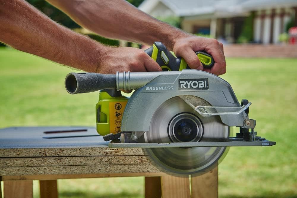 RYOBI 18 V ONE+ Brushless Akku-Handkreissäge R18CS7-140GZL (Sägeblatt-Ø 184mm, Schnitttiefe 90°/45°
