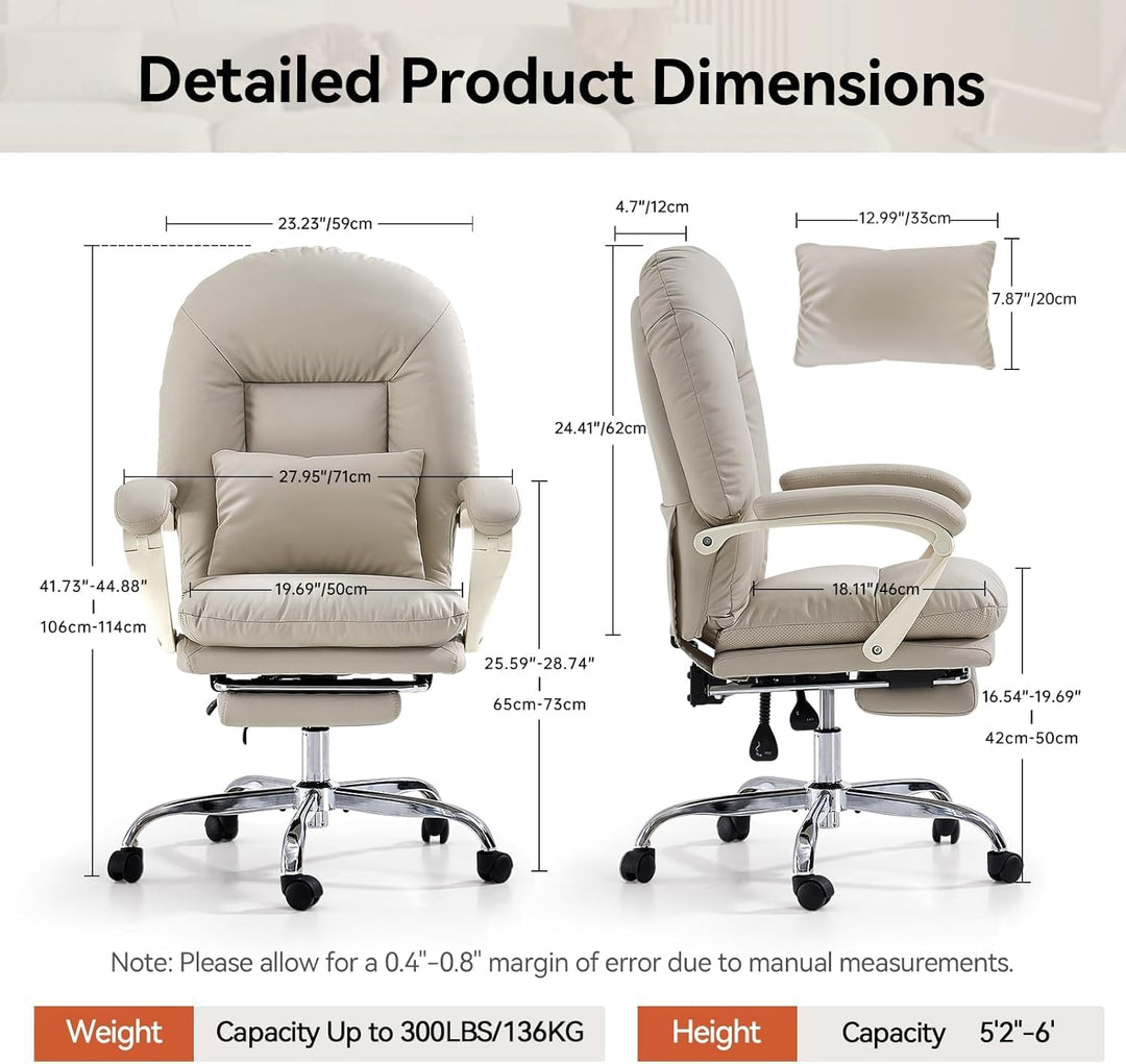 EMIAH Ergonomischer Bürostuhl mit Fussstütze, Verstellbarer Schreibtischstuhl PU Leder, Bequeme Mode
