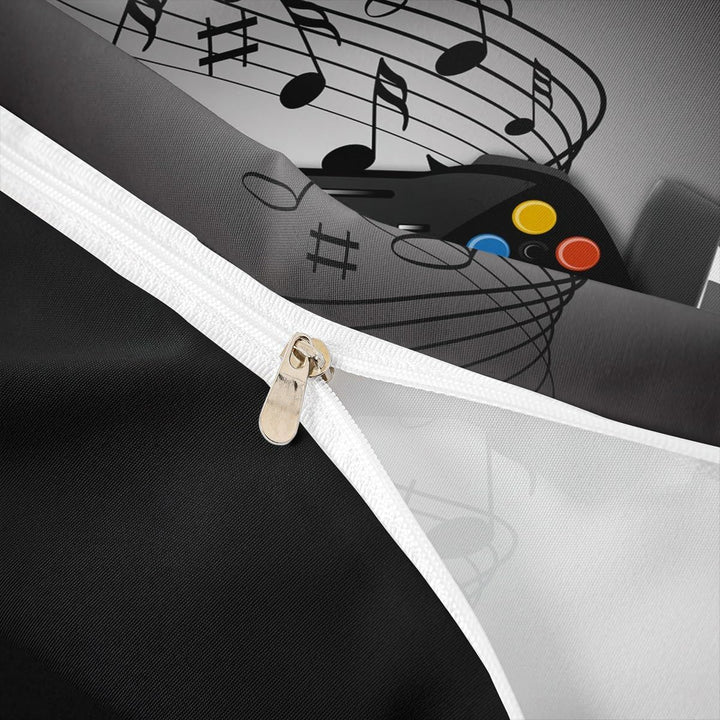 Spieler Bettbezug Schwarz Grau Kopfhörer Musikalisches Spiele Gamepad Trösterbezug für Kinder Jungen