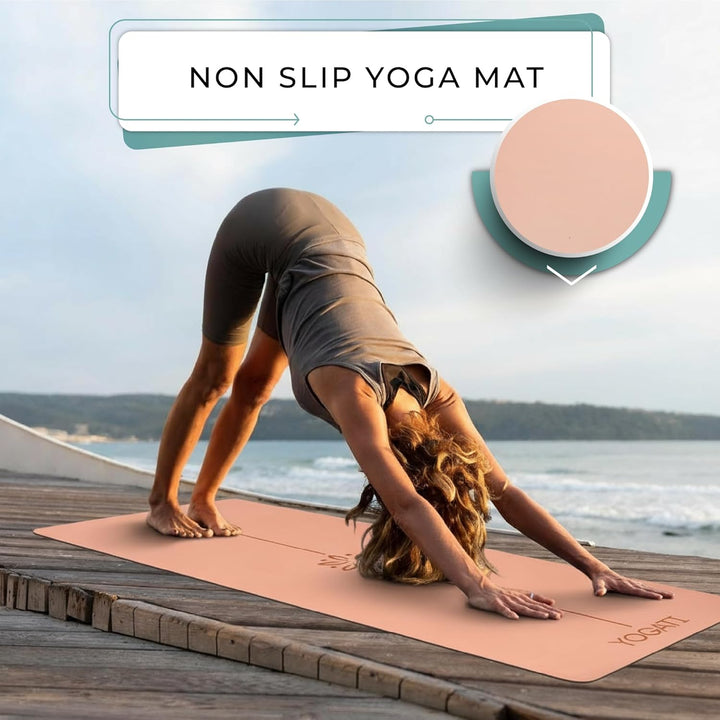YOGATI® Yogamatte rutschfest Naturkautschuk mit Tasche - Yoga Matte gross mit Markierung, Sportmatte