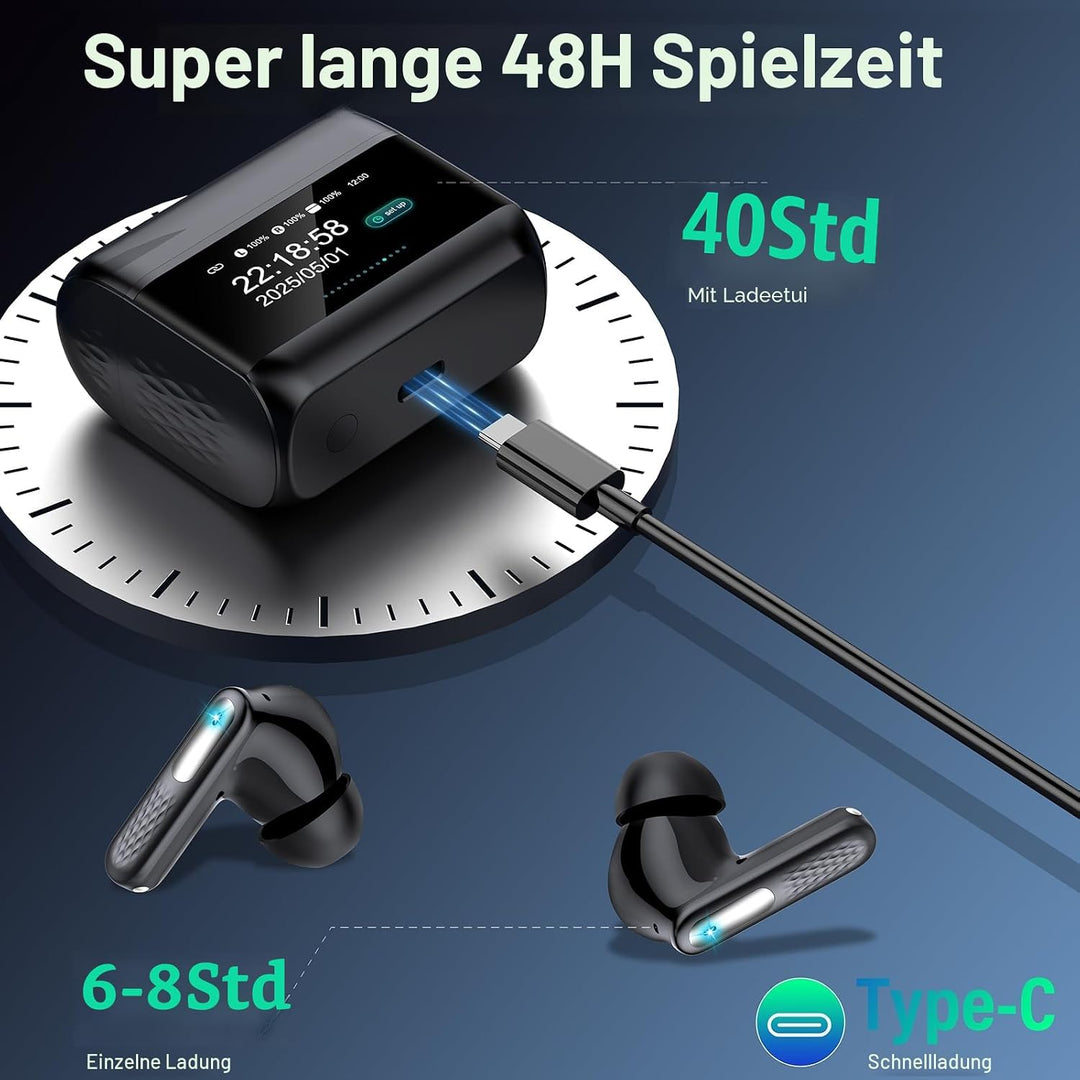 ZYHKON Bluetooth Kopfhörer mit Touchscreen, In Ear Kopfhörer Kabellos Bluetooth 5.4 mit ANC/ENC Mic