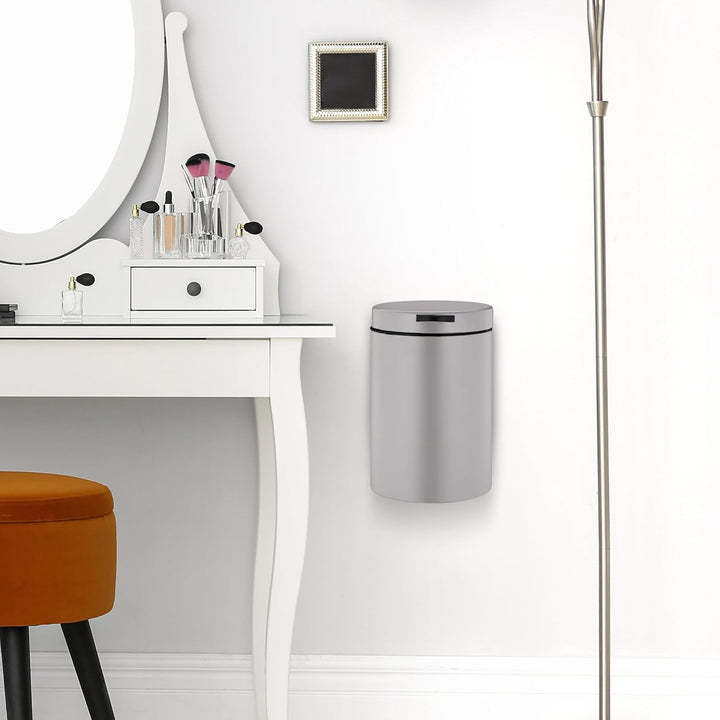 Relaxdays Kosmetikeimer Wandmontage, 3 l, Absenkautomatik, Inneneimer, Edelstahl, runder Badezimmer
