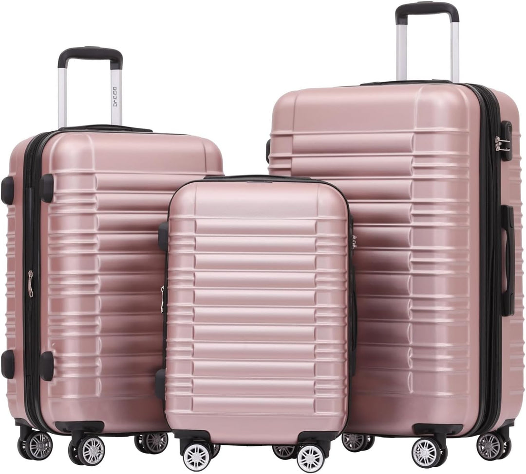 BEIBYE Hartschalen Koffer Trolley Rollkoffer Reisekoffer Zwillingsrollen Kofferset (Rosagold, Set) R