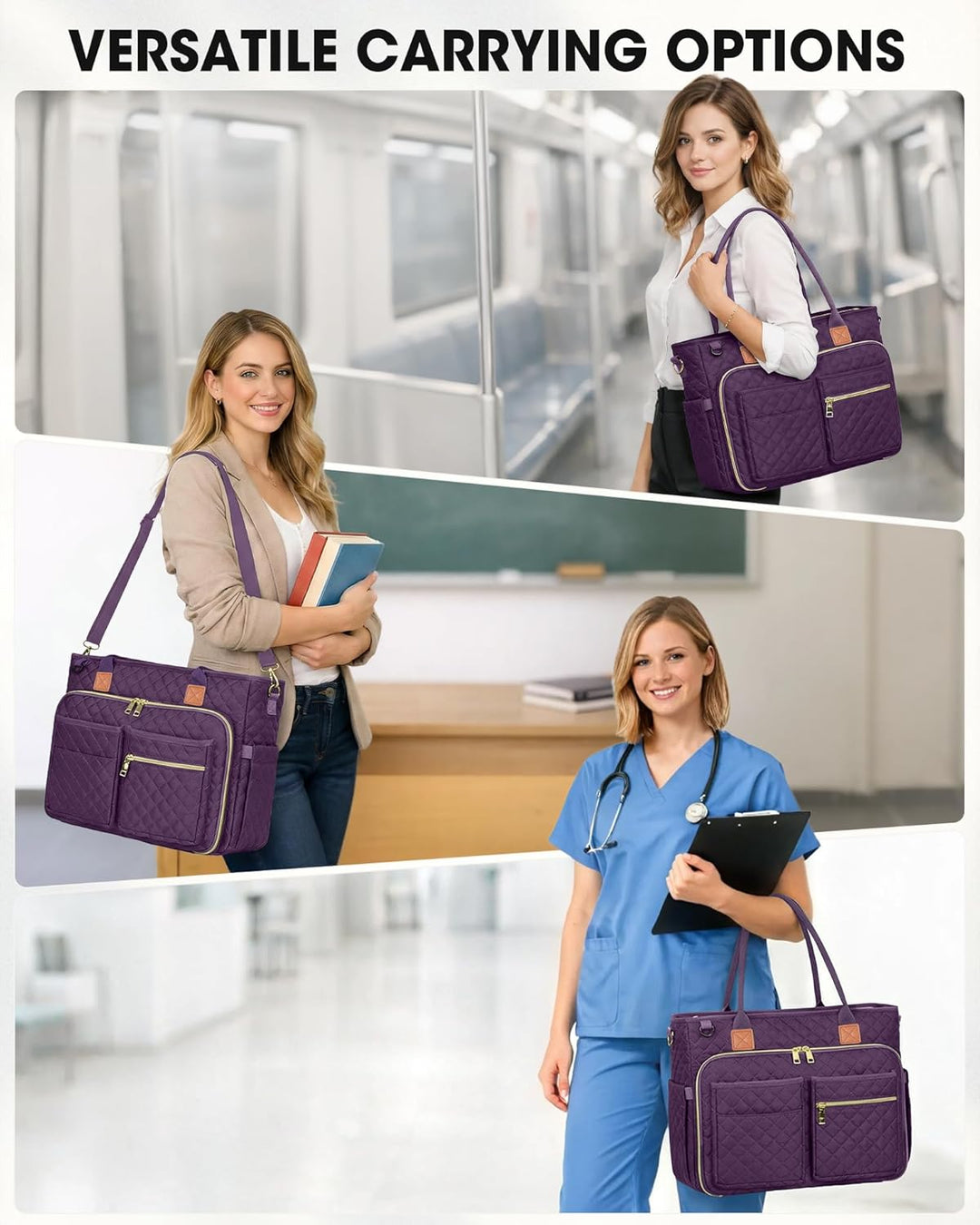 RAINSMORE Lehrertasche 15.6 Zoll Laptoptasche Damen Aktentasche mit Isolierter Tasche Arbeitstasche