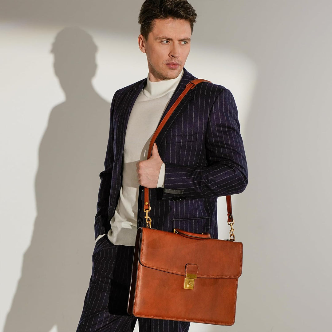 Time Resistance Leder Aktentasche - Leder Tasche Handgefertigt in Italien - Arbeitstasche mit Schult