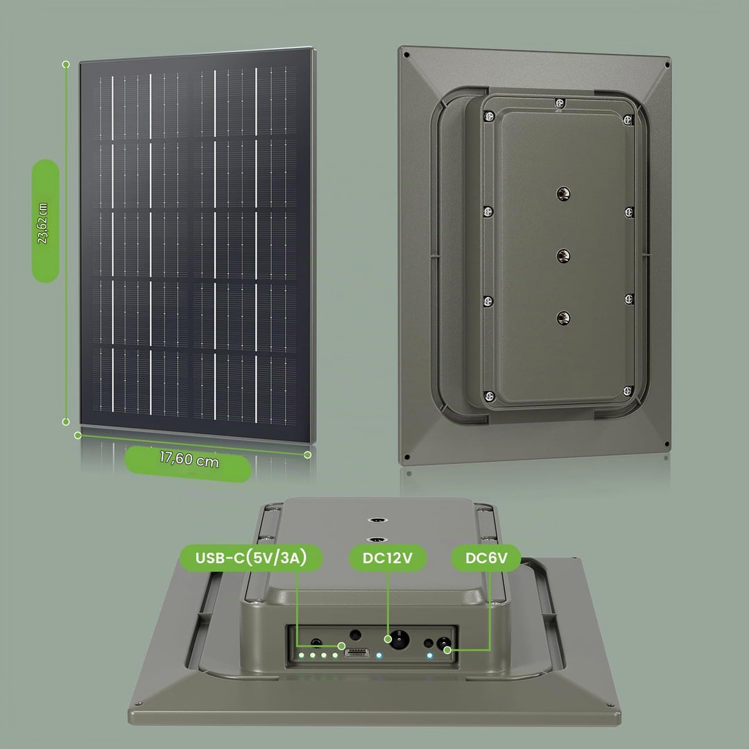 Solarpanel Eingebauter 20000mAh Akku kompatibel mit 12V/6V Wildlifekamera&amp;Überwachungskameras mit 3M