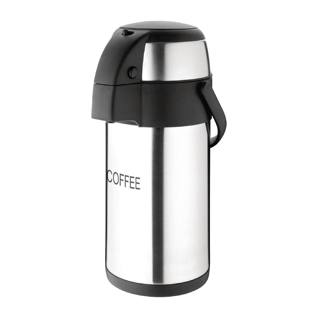 Olympia Pump-Action Airpot Thermoskanne, Edelstahl, mit Schwing-Tragegriff, 3 l Silber