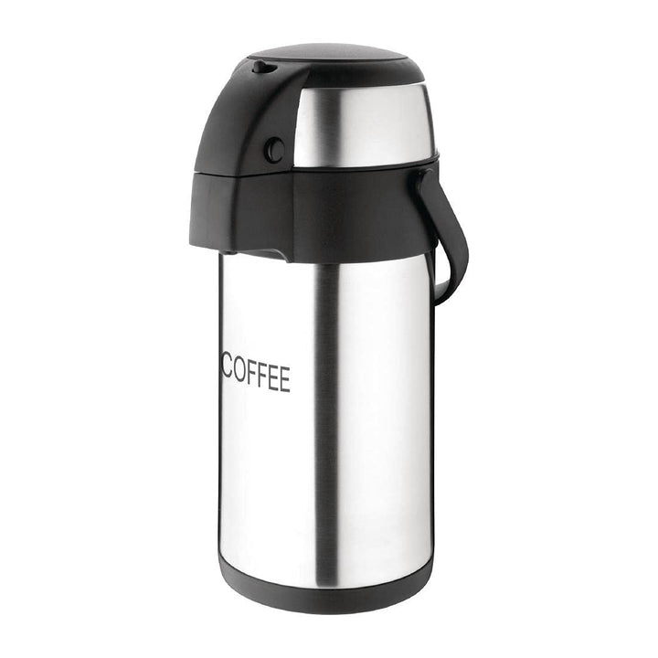 Olympia Pump-Action Airpot Thermoskanne, Edelstahl, mit Schwing-Tragegriff, 3 l Silber