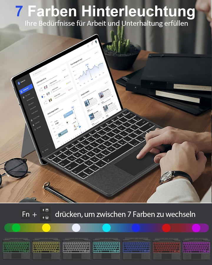 MoKo Deutsche QWERTZ Bluetooth Tastatur mit Hintergrundbeleuchtung & Touchpad für Microsoft Surface