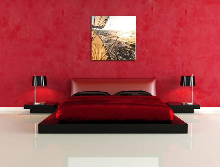Segelboot im Meer, Format: 70x70 auf Leinwand, XXL riesige Bilder fertig gerahmt mit Keilrahmen, Kun