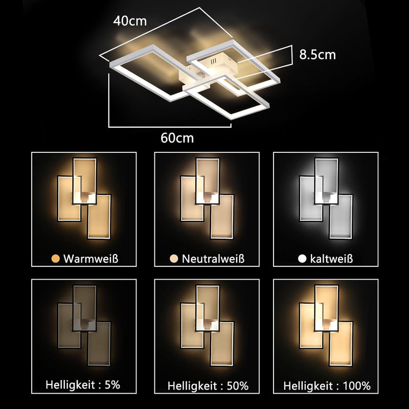 CBJKTX Deckenlampe LED Deckenleuchte dimmbar mit Fernbedienung 63W Weisse Wohnzimmerlampe aus Metall