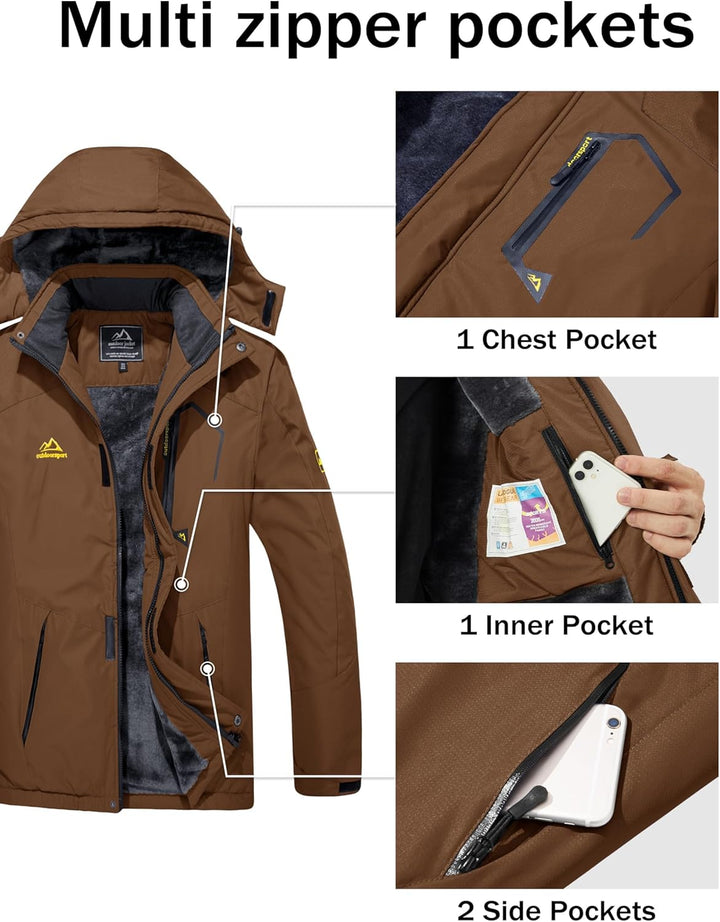 MAGCOMSEN Herren Winter Skijacke Fleece Gefüttert Winterjacke Outdoor Verdickt Softshelljacke Wasser