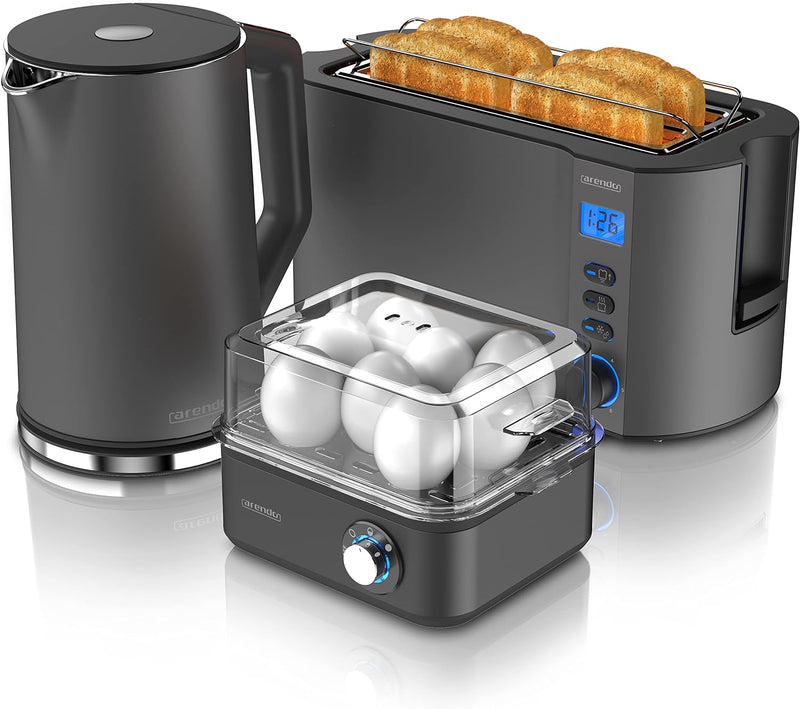 Arendo - Wasserkocher mit Toaster SET und Eierkocher, Edelstahl Cool Grey Wasserkocher 1,5L 40° - 10