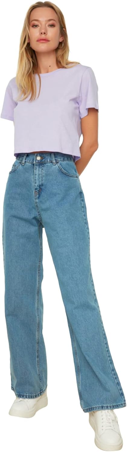 TRENDYOL Damen E Wade-Bein Jeans 34 Blau, 34 Blau