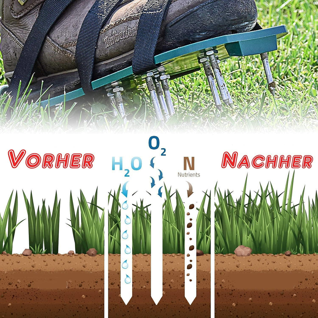 Premium Rasenbelüfter mit vollen 6 cm Tiefe Rasenlüfter Estrichschuhe Vertikutierer Rasen Schuhe Nag