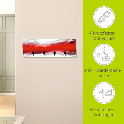 ARTLAND Wandgarderobe Holz mit 4 Haken 90x30 cm Design Quergarderobe mit Motiv Abstrakt Modern Rot T