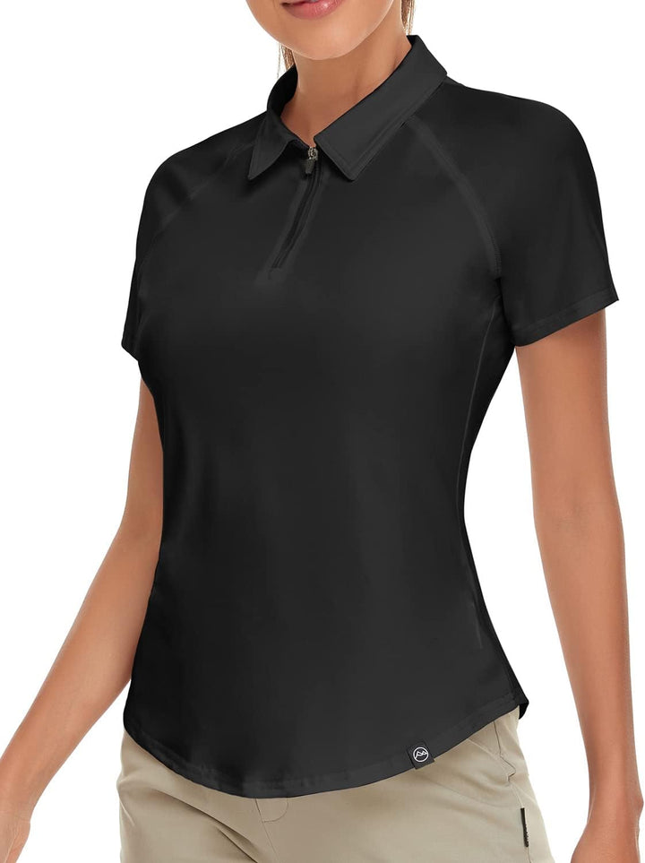 Soneven Poloshirt für Damen Kurzarm Sportshirt mit 1/4 Reissverschluss Sport Tshirts Schnelltrocknen