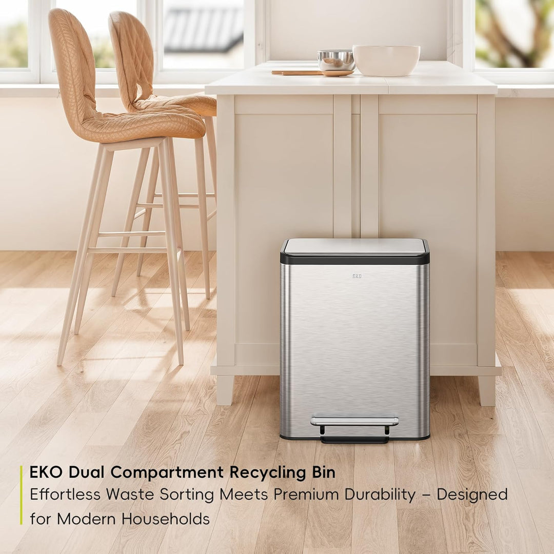 EKO Ecocasa Mülltrennsystem, Rostfreier Stahl, Silber/Schwarz/Grün, 15L 15L+15L, 15L+15L