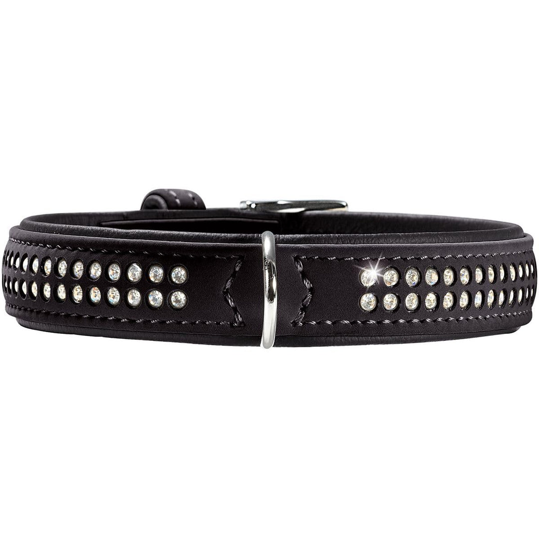 HUNTER SOFTIE DELUXE Hundehalsband, Kunstleder, glitzernde Strasssteine, 45 (S), schwarz 45 (S) schw