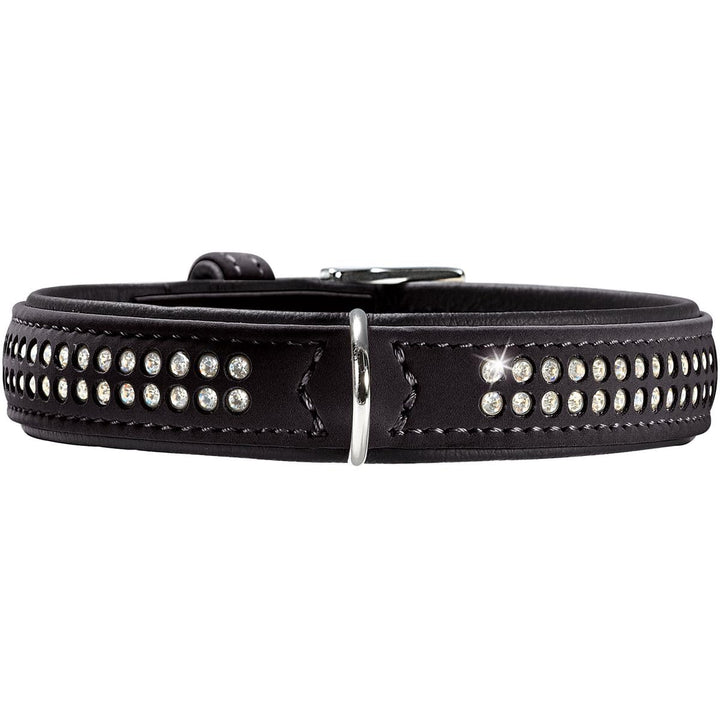 HUNTER SOFTIE DELUXE Hundehalsband, Kunstleder, glitzernde Strasssteine, 40 (XS-S), schwarz 40 (XS-S