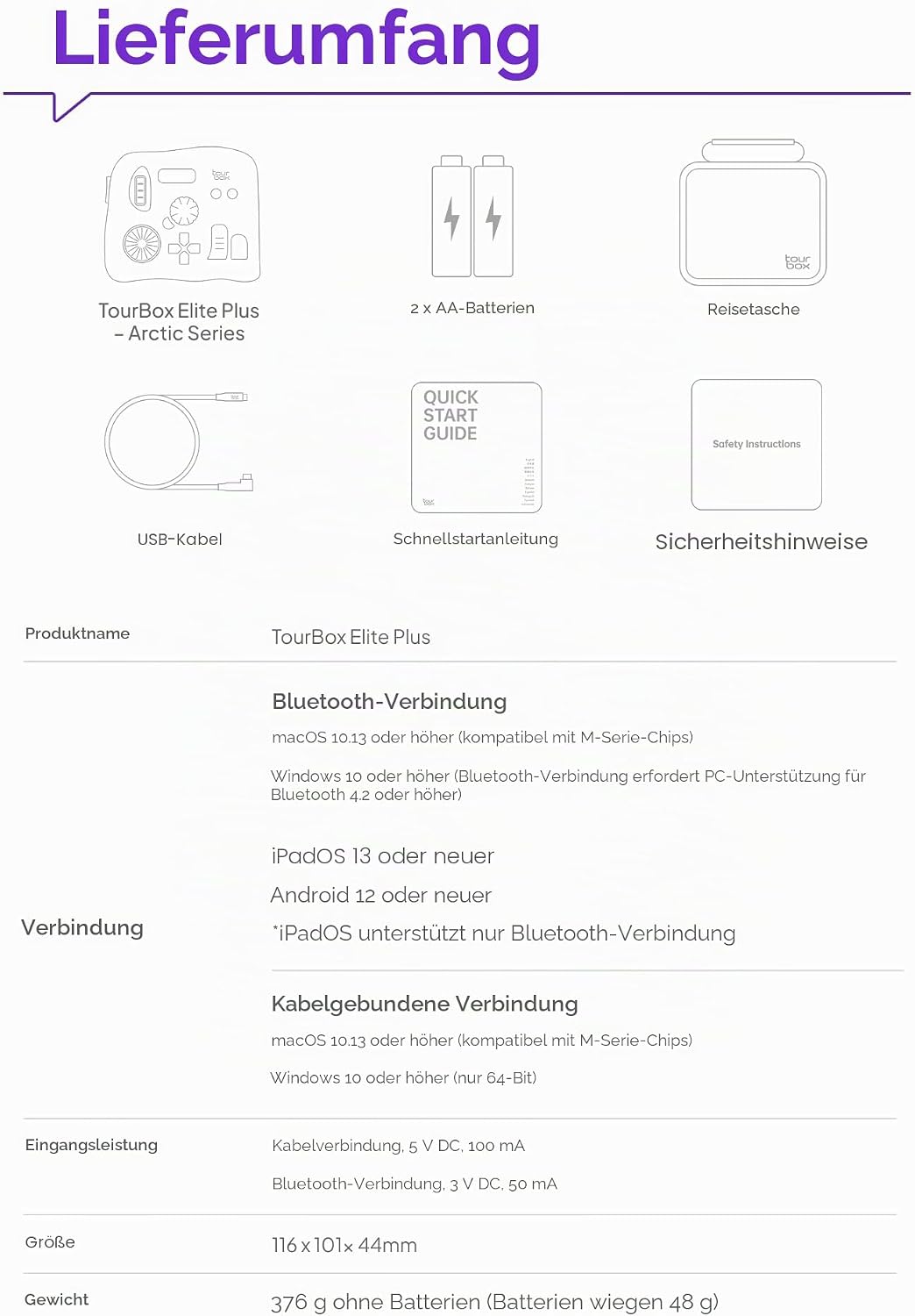TOUR BOX Elite Plus, iPad-Zeichnen, Bluetooth-Controller für Video- und Foto- Bearbeitung, Mac/Windo