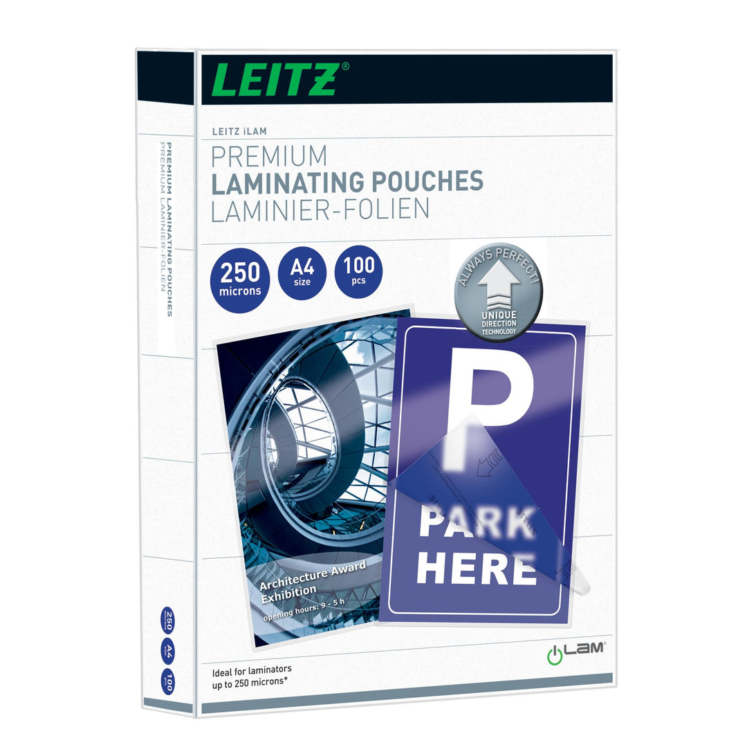 Leitz Heisslaminierfolien A4 250 mic, Laminierfolien in Premium-Qualität im 100er Pack, Glänzend, Tr