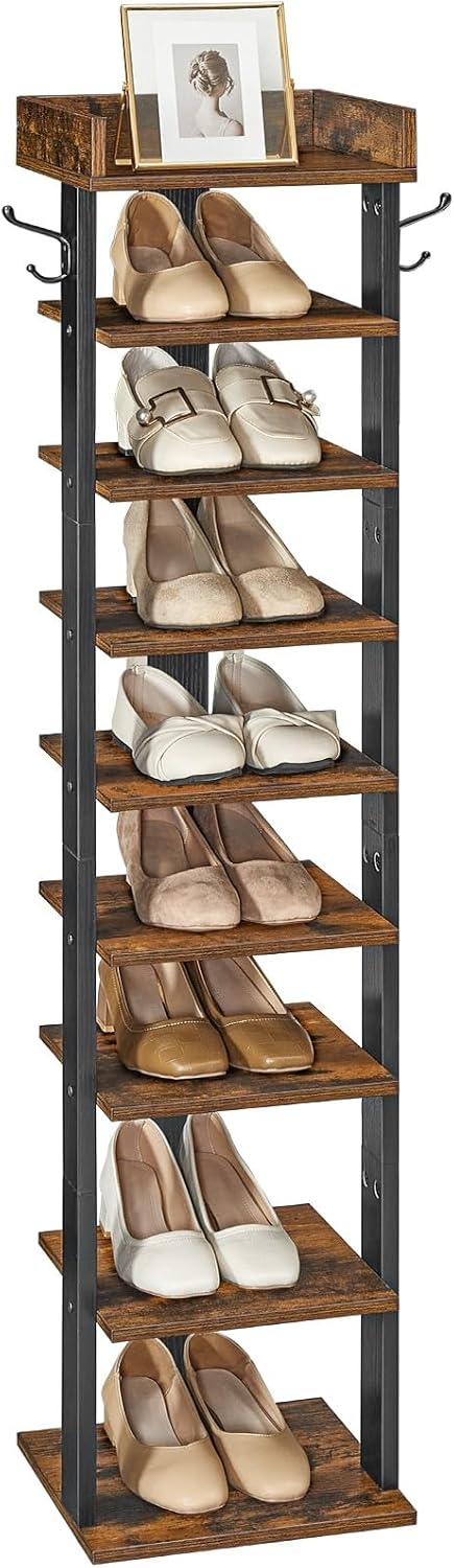 HOOBRO Schuhregal, vertikales Schuhablage, 9-lagiges Schuhschrank, schmale Schuhständer mit Zaun und