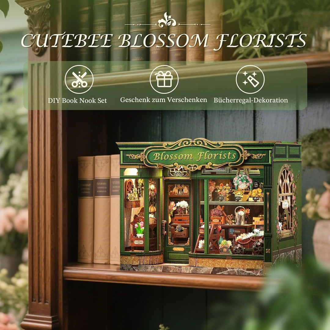 3D-Holz-Miniaturhaus mit LED – dekoratives Bücherregal-Deko, Selbstbau-Puzzle für Erwachsene, kreati