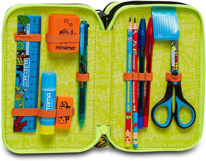 Mitama ASTUCCIO 3 Zip, Kinder und Jungen 3 Reissverschluss-ETUI, Schwarz, Taglia Unica