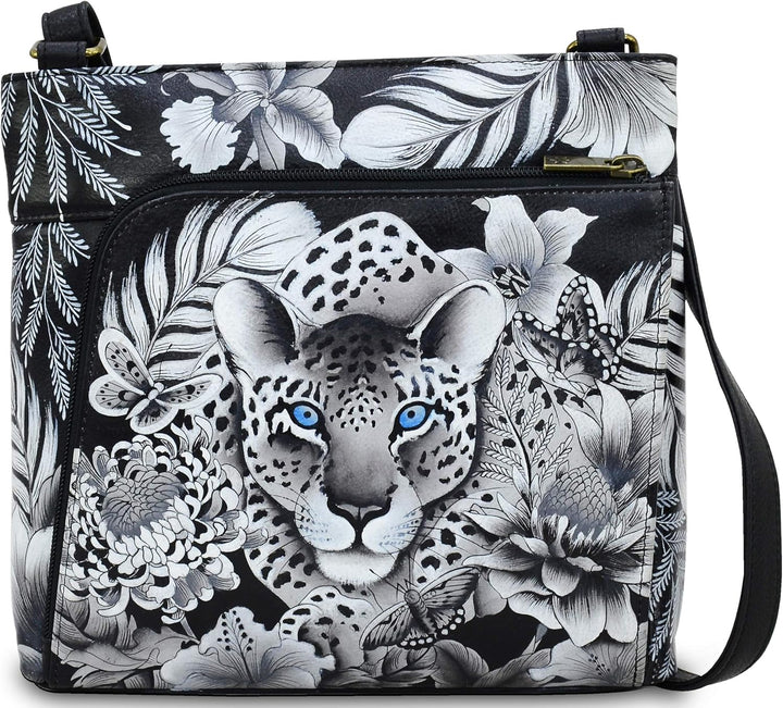 Anuschka Handbemalte Crossbody Tasche mit Organizerfach & RFID-Schutz, Cleopatra S Leopard