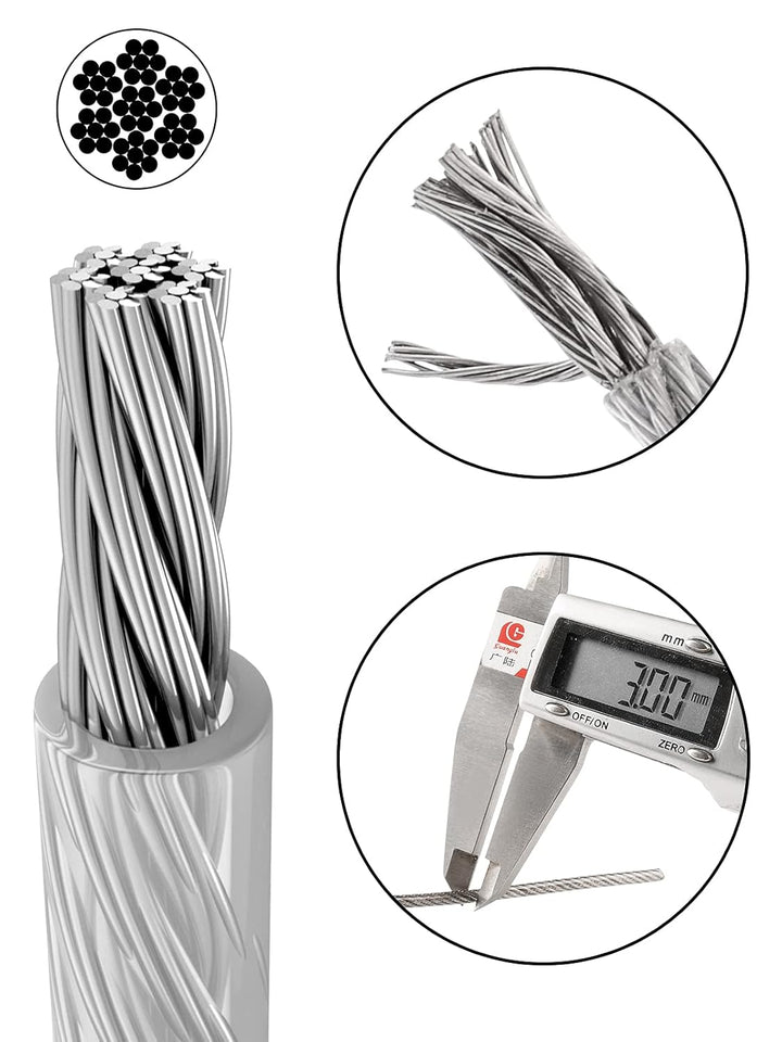 TooTaci Drahtseil 3mm Edelstahl,Stahlseil 3mm ummantelt,100M Edelstahlseil,Stahlseil mit ösen Crimph