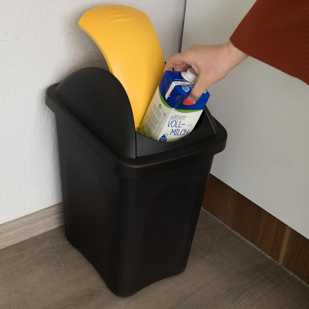 Mülleimer 30l schwarz gelb eckig, Schwingdeckel Mülleimer Küche, Mülltonne, Abfalleimer Küche, Mistk