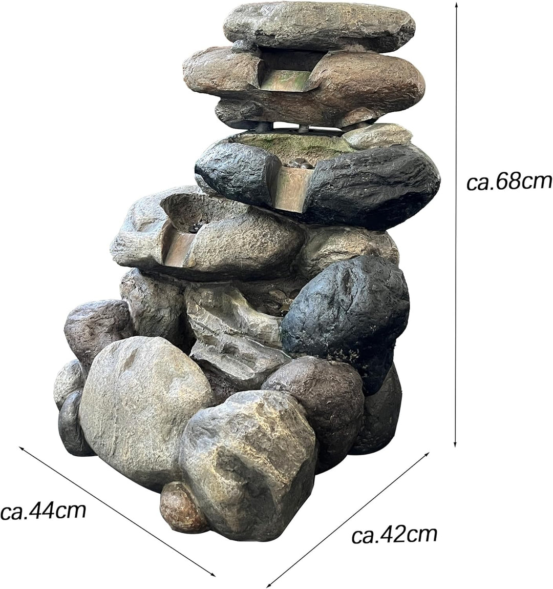 Köhko Springbrunnen Kieselstein Gartenbrunnen in Naturstein-Optik mit 4X LED Beleuchtung Höhe=68 cm