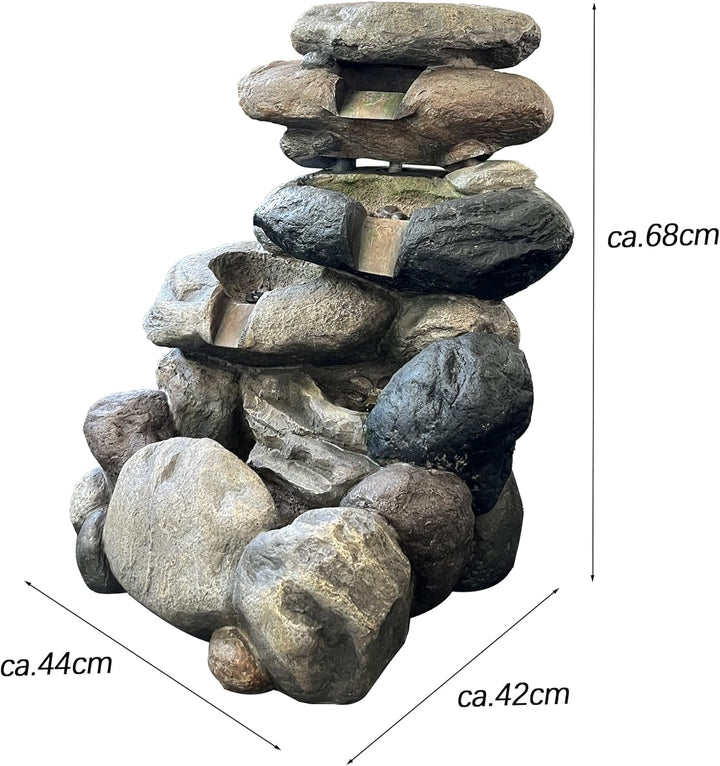 Köhko Springbrunnen Kieselstein Gartenbrunnen in Naturstein-Optik mit 4X LED Beleuchtung Höhe=68 cm
