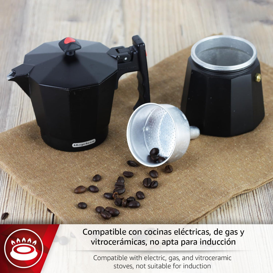 Magefesa Colombia Noir - Espressokocher für 12 Tassen, 600 ml, Extra Dickes Aluminium, für alle Herd