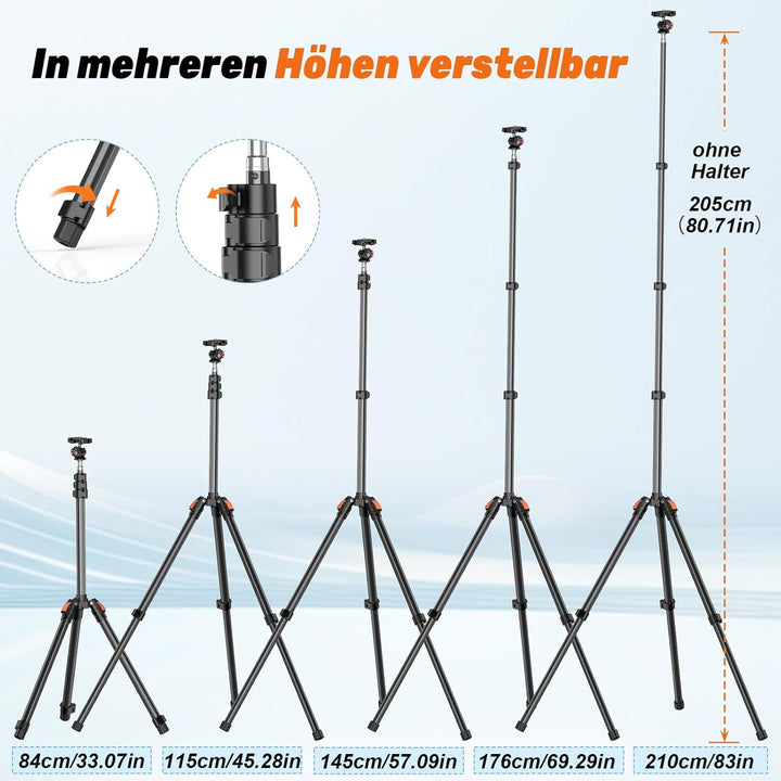 XXZU 210cm/83in Lichtstativ mit Kugelkopf, Kamera Beleuchtungsstativ Umkehrbares Tragbares Studio-Be