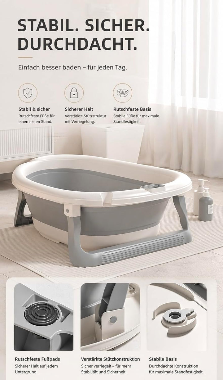 Faltbare Babybadewanne aus TPE+PP, weiche tragbare Wanne mit Badnetz &amp; Kissen, rutschfestes Design,