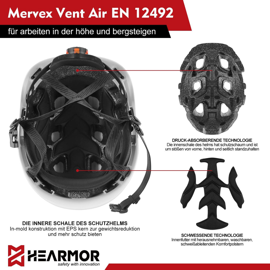HEARMOR Höhenarbeiten Industriehelm Erwachsene Bauhelm LED-Kopflampe inklusive ABS Schutzhelm Zertif