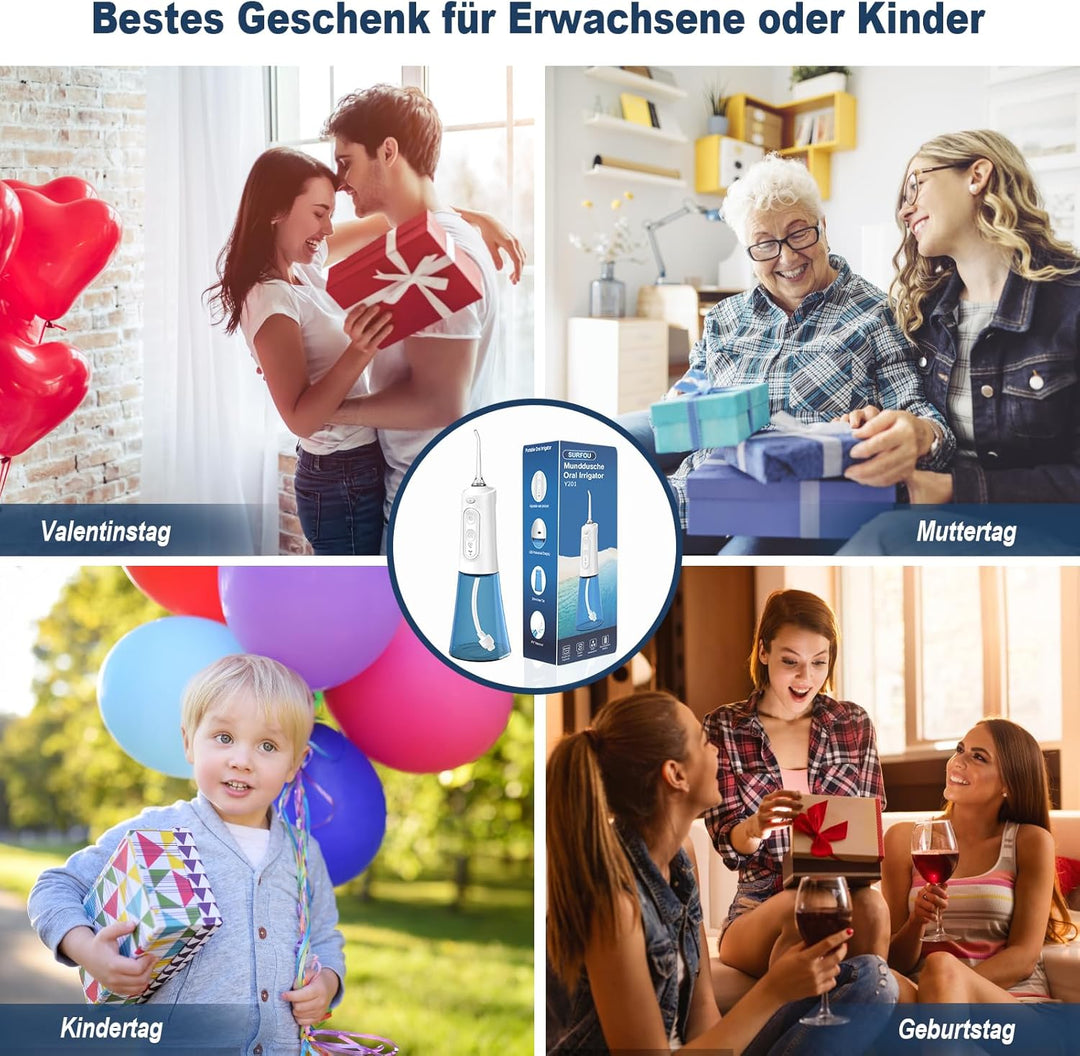 SURFOU Munddusche Kabellos Water Flosser for Teeth, Elektrische Zahnzwischenraumreiniger Oral Irriga