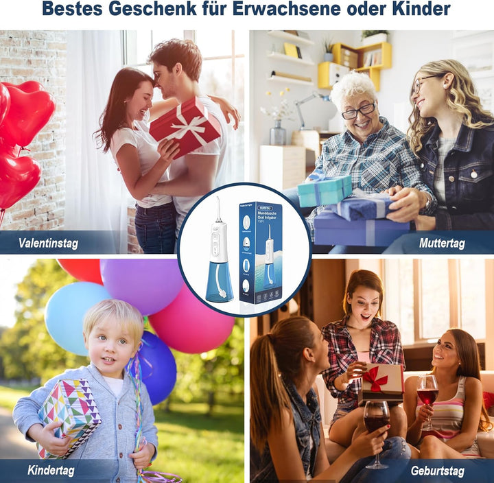 SURFOU Munddusche Kabellos Water Flosser for Teeth, Elektrische Zahnzwischenraumreiniger Oral Irriga