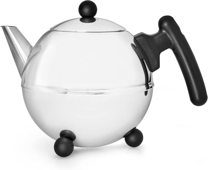 Teekanne Set 1.2 Liter - Edelstahl doppelwandig silber - Grosse Edelstahlteekanne mit Deckel mit Tee