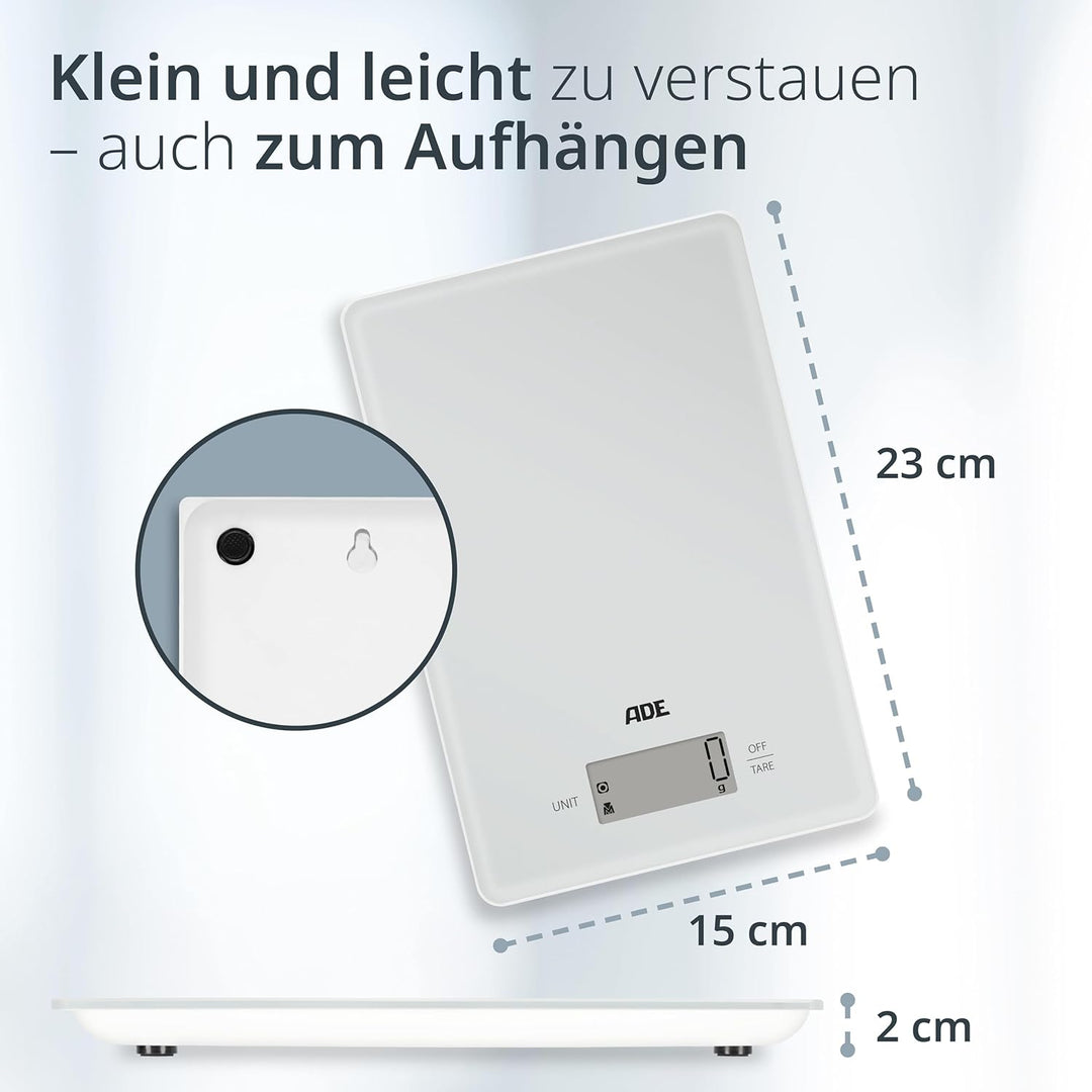 ADE Digitale Küchenwaage | präzise Grammwaage bis 5 kg | grosses Display | inkl. AAA Batterien | seh