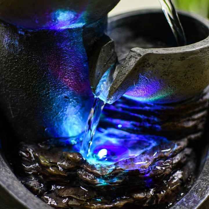 Innenbrunnen Kaskaden Glas Wasserwassereffekt Natursteinlicht LED Bunte LED, Tischbrunnen, aussergew