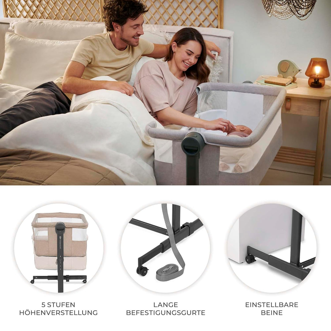 Kinderkraft NESTEE UP 2 Beistellbett 2 in 1, Kinderreisebett mit Matratze Laken, 5-stufige Matratzen