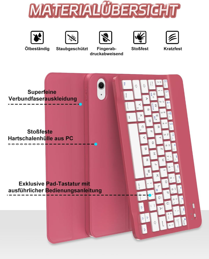 Tastatur Hülle für iPad 10 gen/A16 11 Gen - Soft TPU Rückseite Gehäuse Schutzhülle mit Pencil Halter