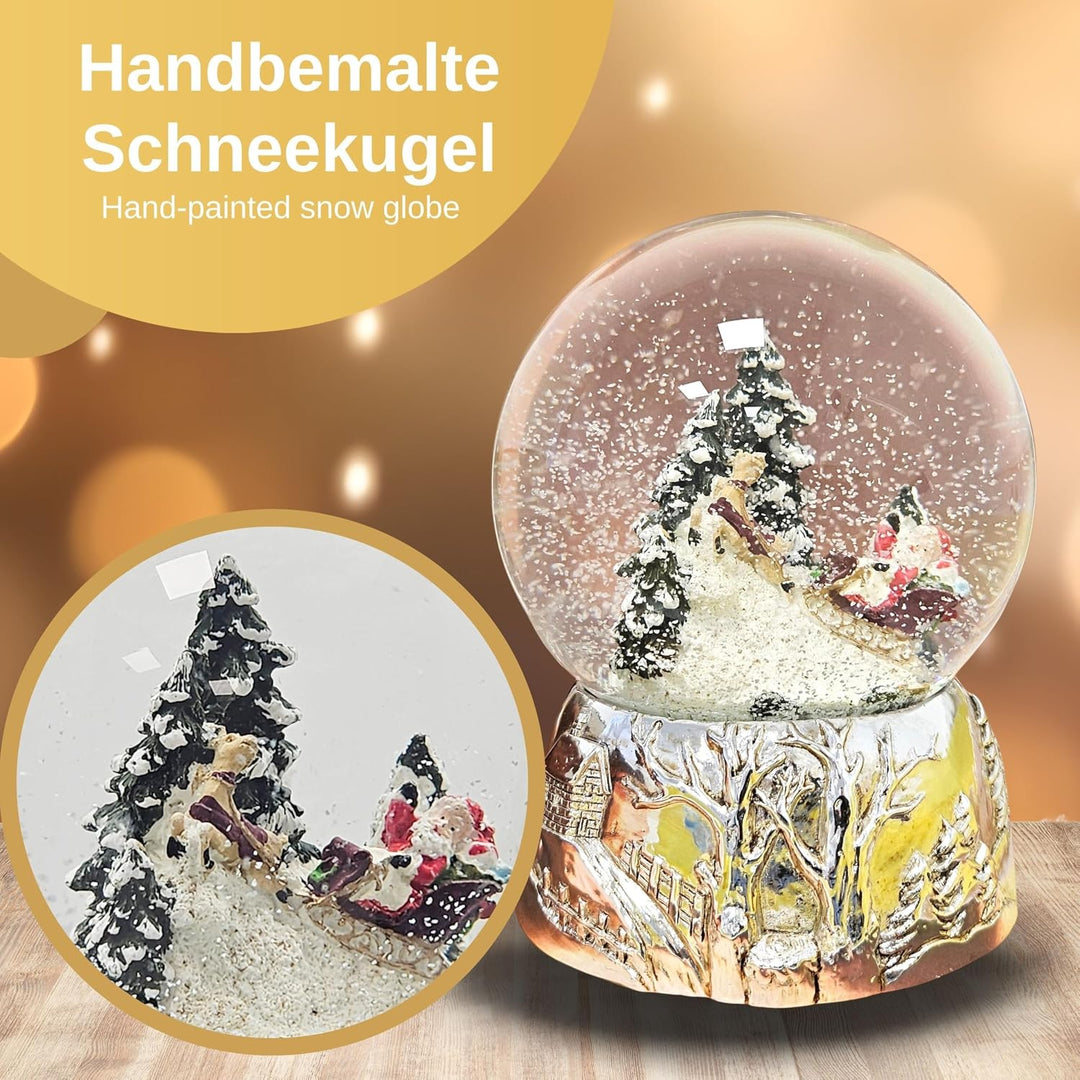 Schneekugel Weihnachtsmann rot Geschenkeliste auf Sockel nostalgische Schneelandschaft Weihnachten W
