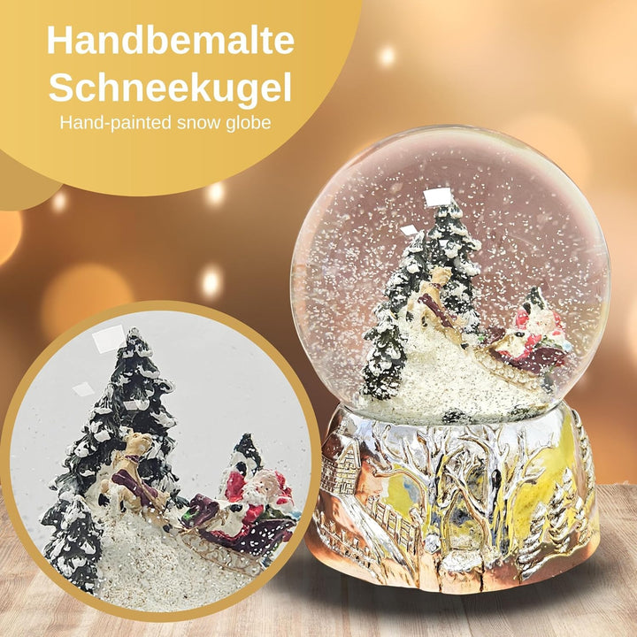 Schneekugel Weihnachtsmann rot Geschenkeliste auf Sockel nostalgische Schneelandschaft Weihnachten W