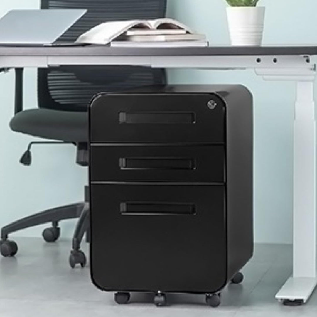 Super Solu Rollcontainer Metall Aktenschrank mit 3 Schubladen Büroschrank (Schwarz), Schwarz